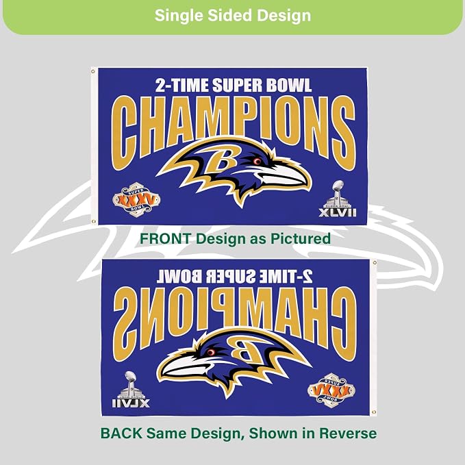 Team Sports America NFL Baltimore Ravens Multi-Win Superbowl Champions 3x5 Flag for Outside with Grommets | Outdoor & Indoor | Heavy Duty Flag & Banner | Works with Flag Pole for Outside House