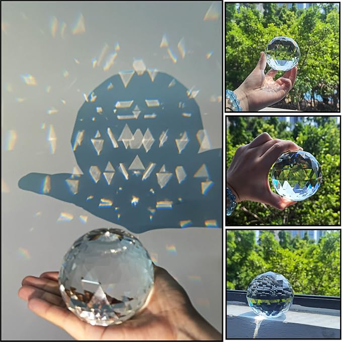 OwnMy 80MM Clear Crystal Suncatcher Ball Sparkle Crystal Suncatcher Prism | Glass Rainbow Makers Sphere, Faceted Glass Globe Sphere Paperweight, Window Sun Catcher Gazing Ball for Garden Home Decors