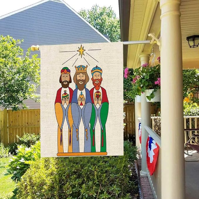 EMMTEEY Christmas We Three Kings Burlap Winter Flags 28 x 40 Double Sided for Outside Decoration