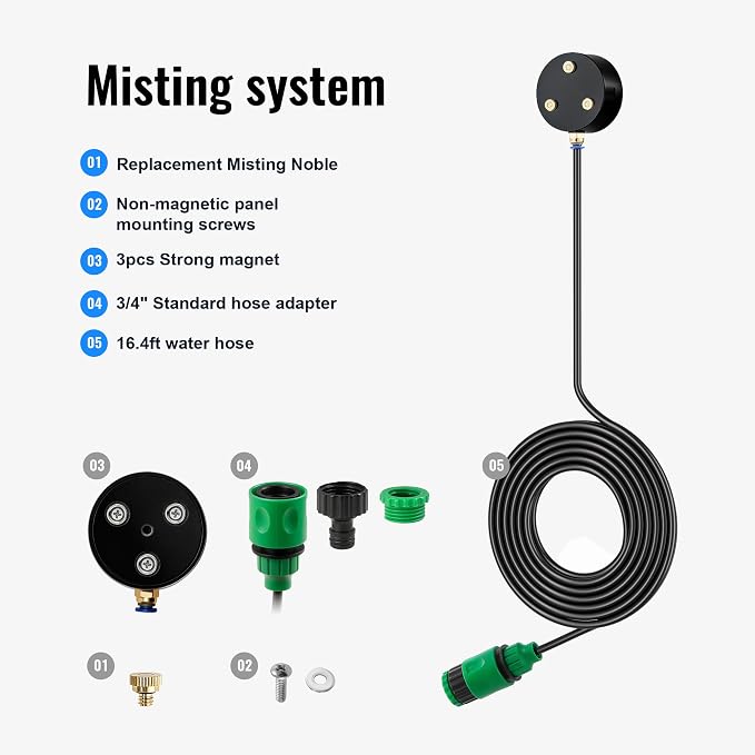 Fan Misters for Cooling Outdoor, Magnetic Misting Cooling System, Triple Nozzle Design, 16.4FT Misting Line, Outside Fans Misting Kit for Cool Patio, Backyard, Pool, Black(Fans Not Included)