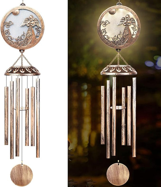 FSVGYY Solar Angel Wind Chimes for Outside-Memorial Wind Chimes- Memorial Wind Chime for Garden/Patio Decor Gifts for Mom Women-Loss of Loved One (33 Inch Deep Tone)