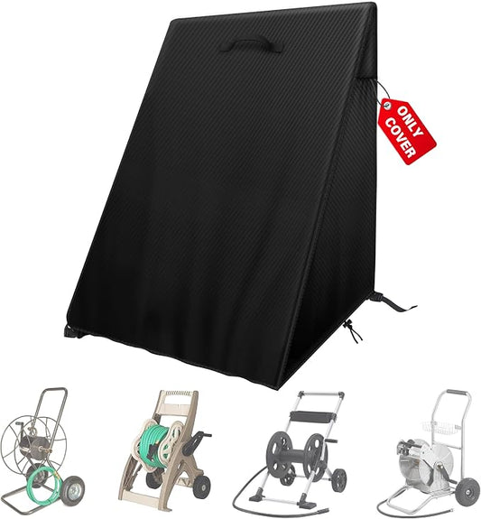 2-Wheels Garden Hose Reel Cart Cover – Weather-Resistant Protective Cover for Outdoor Hose Reels & Carts, Protects Against Sunlight, Rain, Snow, Sandstorms – Black