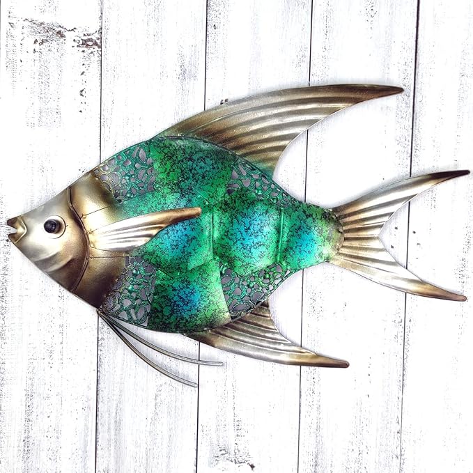 JOYBee 12.5inch Coastal Ocean Sea Metal Fish Wall Art Decor -Christmas Decorations-Perfect for Coastal，Nautical，Beach，or Boat Decor-Metal Wall Decor-For Garden Home Patio Bathroom Kitchen