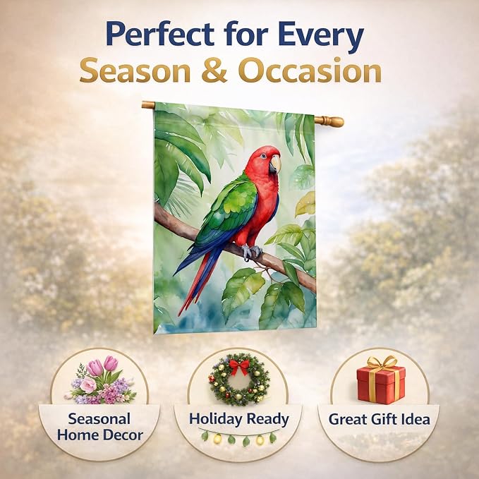 Caroline's Treasures Eclectus Parrot House Flag Large Porch Sleeve Pole Decorative Outside Yard Banner Artwork Wall Hanging, Polyester, House Size, Multicolor
