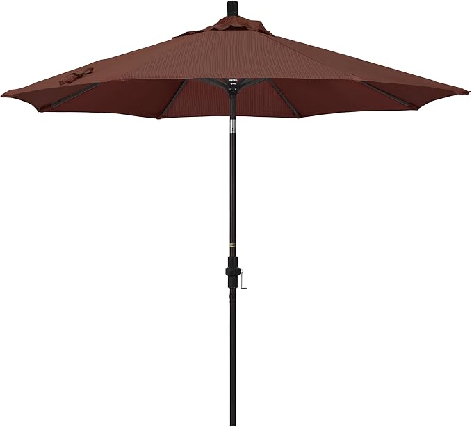 California Umbrella 9' Round Aluminum Patio Umbrella, Crank Lift, Collar Tilt, Bronze Pole, Terrace Adobe Olefin