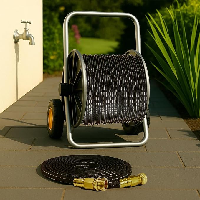 10FT Lightweight Garden Hose,Flexible Water Hose with Solid Brass Head,Kink-Free,Leak-Proof,All-Weather 3/4 in. Lead-in Hose for RV,Boat,Car Wash,Garden,Yard,Camper,Outdoor (Orange-Black, 10 Feet)