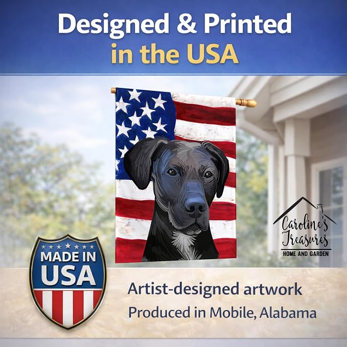 Caroline's Treasures CK6727CHF Stephens Cur Dog American Flag House Flag Large Porch Sleeve Pole Decorative Outside Yard Banner Artwork Wall Hanging, Polyester, House Size, Multicolor