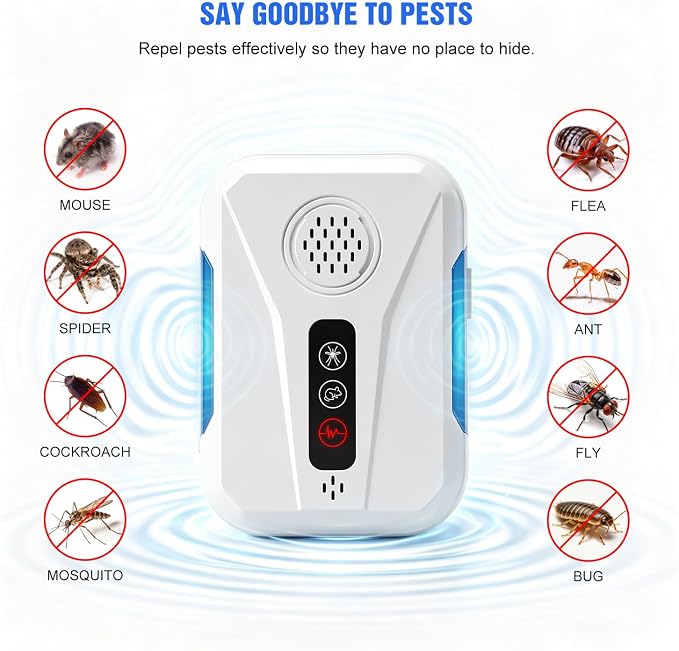 2026 Upgraded Ultrasonic Pest Control Repeller, Mouse Repellent Indoor for Mice Bug Roach Ant Mosquito Insect Deterrent, Rodent Repellent Plug in for Home Office Warehouse, 3 Mode Switching, 6 Packs