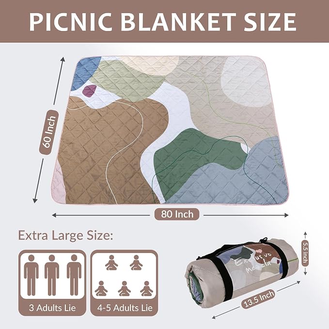 Exclusivo Mezcla Extra Large Waterproof Picnic Blankets 3 Layer, Sandproof and Foldable Outdoor Blanket for Beach Camping, Park and Travel