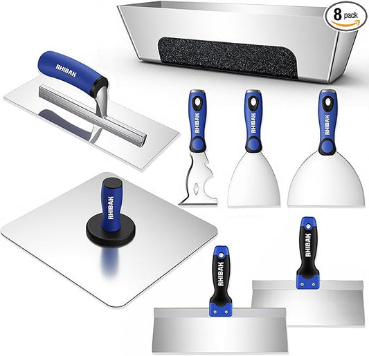 Drywall Hand Tools Kit, Drywall Knife Set with Putty Knives, Taping Knives, Aluminum Hawk, Mud Pan, Flat Finishing Trowel, Multi-Fuctional Paniter Scraper