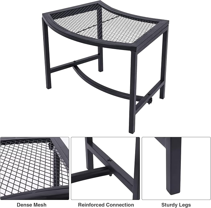 Metal Fire Pit Curved Bench, Backless Powder-Coated Mesh Outdoor Bench, Weatherproof Garden Chair Seating for Firepit Deck Patio Porch Yard, Black, Set of 4