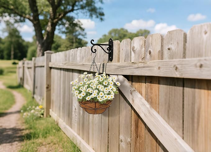 2 Pack 10 inch Metal Hanging Baskets for Plants Outdoor Metal Wire Hanging Basket Planter with Coco Fiber Liners Flower Pots for Home Porch Garden Patio, Diamond-Shaped
