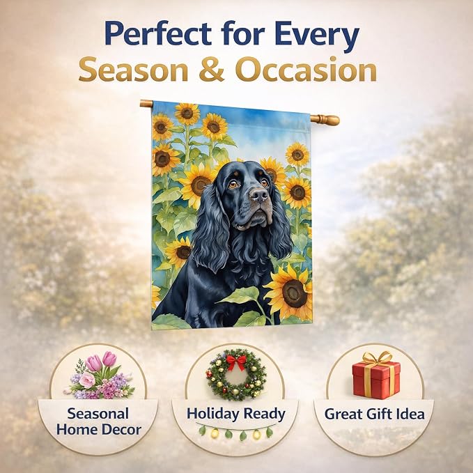 Caroline's Treasures DAC6060CHF Cocker Spaniel in Sunflowers House Flag Large Porch Sleeve Pole Decorative Outside Yard Banner Artwork Wall Hanging, Polyester, House Size, Multicolor