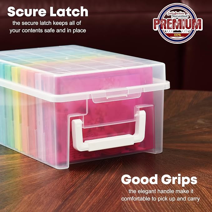 ALINK Photo Storage Box 5 x 7 In Photo Case, 10 Inner Large Photo Keeper, Photo Storage Container, Seed Craft Cards Pictures Organizer, Plastic Office Organizer with Sticker - Colored