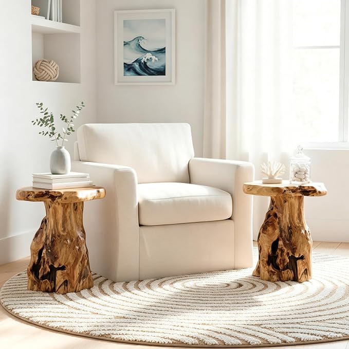 WELLAND Natural Tree Stump Stool, 19'' Tall Side Table, Live Edge End Table, Natural Edge Accent Table, Plant Stand for Living Room, Bedroom