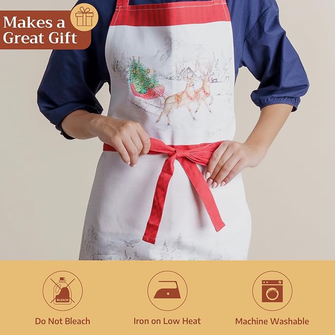 Maison d' Hermine Aprons for women with Pocket 100% Cotton (27.50"x31.50") | Adjustable Neck Strap & long ties Apron Men Chef Wedding Cooking Gardening Server Maid