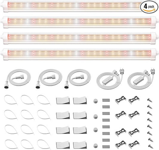 Spider Farmer 1FT LED Grow Lights for Indoor Plants,Full Spectrum (3000K+5000K+660nm),40W (4x10W,200W Equivalent),3-Level Dimmable,IP65 Waterproof,Linkable Design,Plant Light Strip for Shelve,4-Pack