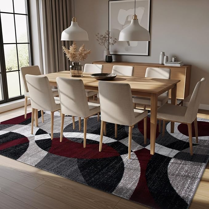 Rugshop Overlapping Circle Modern Geometric Area Rug Red 6'6" x 9' | Indoor, Non-Shedding, Rectangular, Size 6'6" x 9', Living Room, Bedroom, Dining Room, Home Office, Kitchen, Entryway, Hallway