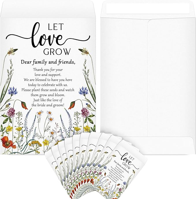 Fullhawl 100 Packs Wedding Favors for Guests Let Love Grow Seed Packet Kraft Bags Wildflower Seed Envelopes Resealable Blank Empty Organizer Storage Bag for Wedding Party Bridal Shower Gift