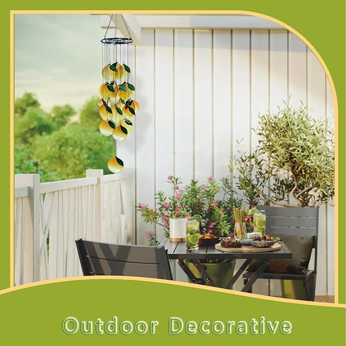 Small Sea Glass Wind Chimes for Outside, Lemon Windchimes Outdoors Unique, Sea Glass Art Wind Chimes Outdoor Gifts for Women, Hanging Outdoor Garden Decor