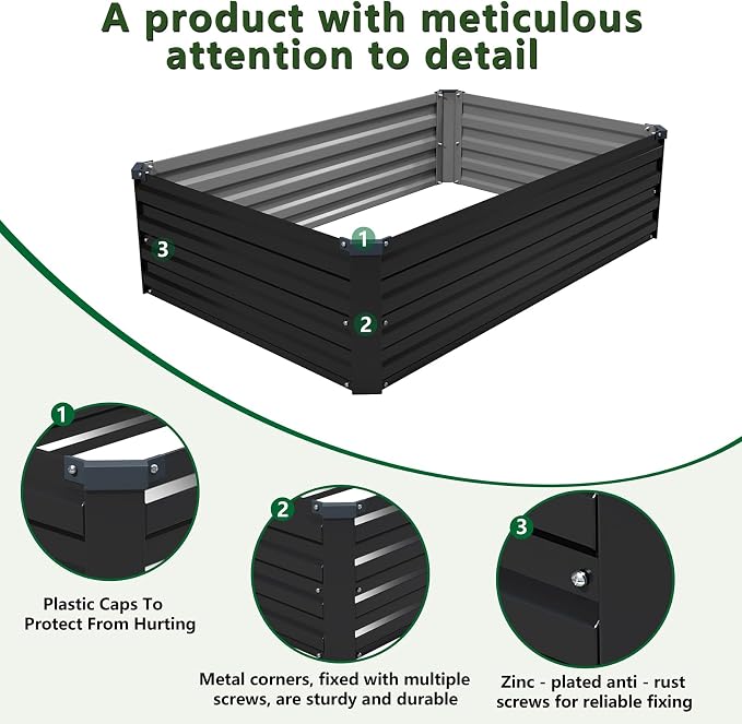 2PCS 4x3x1ft Galvanized Raised Garden Kit,Metal Planter Box,Black | Outdoor Elevated Metal Planter Box For Vegetables, Flowers & Herbs. Rustproof Galvanized Steel, Open Drainage, Easy Assembly