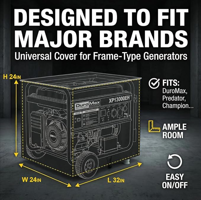 [New Upgraded] 900D Heavy Duty Waterproof Generator Cover, Generator Cover for Outside, 32"L x 24"W x 24"H Cover Universal 5000W-10000W Outdoor Generator Storage Box, All Season Protection, Black