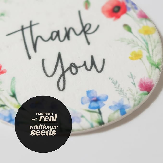 48Pcs Plantable Round Thank You Tags with Wildflower Seeds - 4 Floral Designs (12 Each) Writable Favor Tags for Birthdays, Weddings, Bridal Shower, Mom Gifts, Party Favors & Gift Wrapping