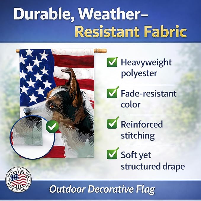 Caroline's Treasures CK6617CHF Miniature Fox Terrier Dog American Flag House Flag Large Porch Sleeve Pole Decorative Outside Yard Banner Artwork Wall Hanging, Polyester, House Size, Multicolor