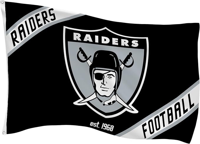 NFL Las Vegas Raiders Vintage Logo 3' x 5' Outdoor Durable Flag with Grommets, Outdoor Banner for Garden Patio Decoration, Indoor Wall Decor Flag for Room, Works with Flag Poles for Outside House
