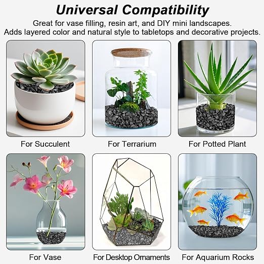 Garden Stones,Landscaping Pebbles, River Rocks Decorative Ornamental Pebbles, DIY Smoothed Rocks for Potted Plant Resin Art Vase Fillers Aquarium Gravel Rocks (1, Black, 1 Pound)
