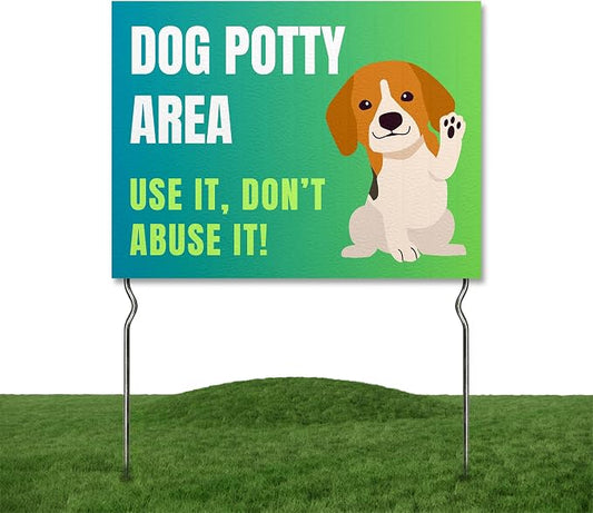 Dog Potty Area – Use It, Don’t Abuse It! Yard Sign by DC | 24"x18" Double Sided Pets Garden Sign with 13” Metal Stakes | Outdoor Signs Waterproof for Lawn, Patio, Sidewalk & House | Set of 5