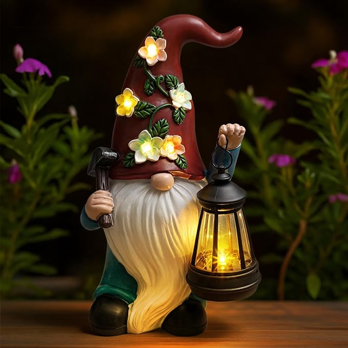 Riakrum Gnome Hide a Key Outside Figurine Key Hider with Solar Light Yard | Resin Waterproof Garden Statue, Hidden Spare Key Compartment, Solar Lights Glow at Night, Gift for Women Homeowners