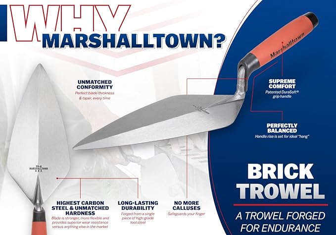 MARSHALLTOWN Brick Trowels, London Style, 11 x 4-7/8 Inch, DuraSoft Handle, Brickwork, Blockwork, Stonework, Masonry, Assembled in USA, 33 11FG