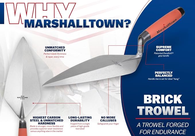 MARSHALLTOWN Brick Trowels, London Style, 10 x 4-5/8 Inch, DuraSoft Handle, Brickwork, Blockwork, Stonework, Masonry, Assembled in USA, 33 10FG