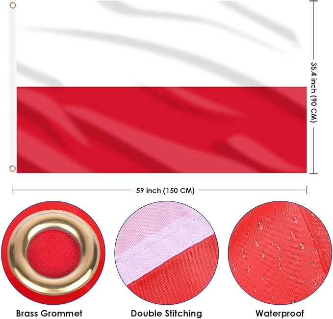 AhfuLife 2 Pcs Polish Flag Poland Flag 3x5 Ft, Large Polish National Flags for Outside - Double Side with Brass Eyelets for Olympic Party Decorations, Bar Garden Street Decoration Indoor Outdoor