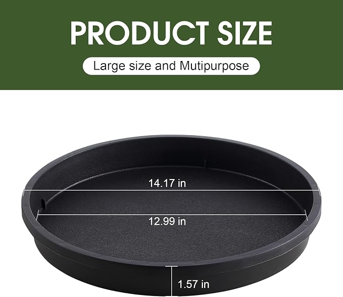NATSUKY Plant Saucer 14 Inch 2 Pack, 8 10 12 14 Inch Plant Trays Round for Indoors Heavy Duty Plastic Flower Plants Saucers for Pots Outdoors No Holes Drip