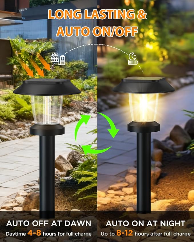 Solar Pathway Lights Outdoor - 10 Pack Solar Powered Garden Lights Waterproof IP65, Decor Landscape Lighting with Three Lighting Modes for Yard, Lawn, Walkway, Driveway, Warm White