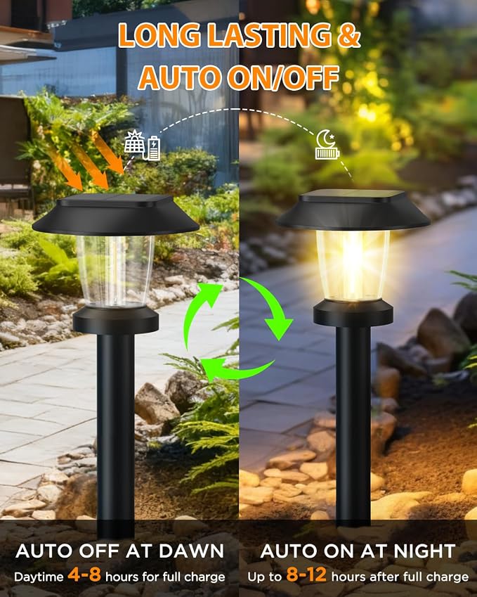 Solar Pathway Lights Outdoor - 8 Pack Solar Powered Garden Lights Waterproof IP65, Decor Landscape Lighting with Three Lighting Modes for Yard, Lawn, Walkway, Driveway, Warm White
