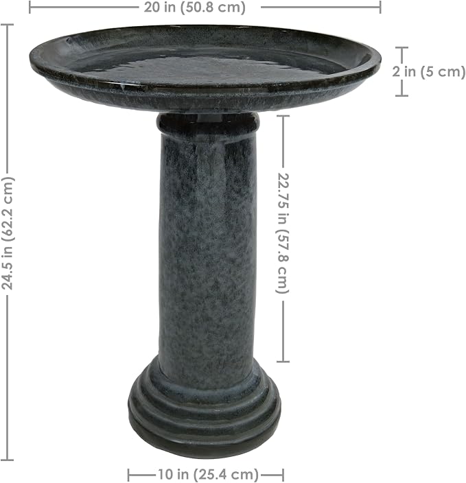 Sunnydaze Toulon Outdoor Ceramic Bird Bath - 24.5" H - UV- and Frost-Resistant - Glazed Bowl - Black Mist Glaze