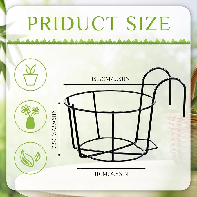 Wesiti 10 Pcs Round Hanging Railing Planters Outdoor Balcony Planters Metal Hanging Baskets Flower Pot Holder for Fence Indoor Porch Shelf Container(5.3 Inch,Black)