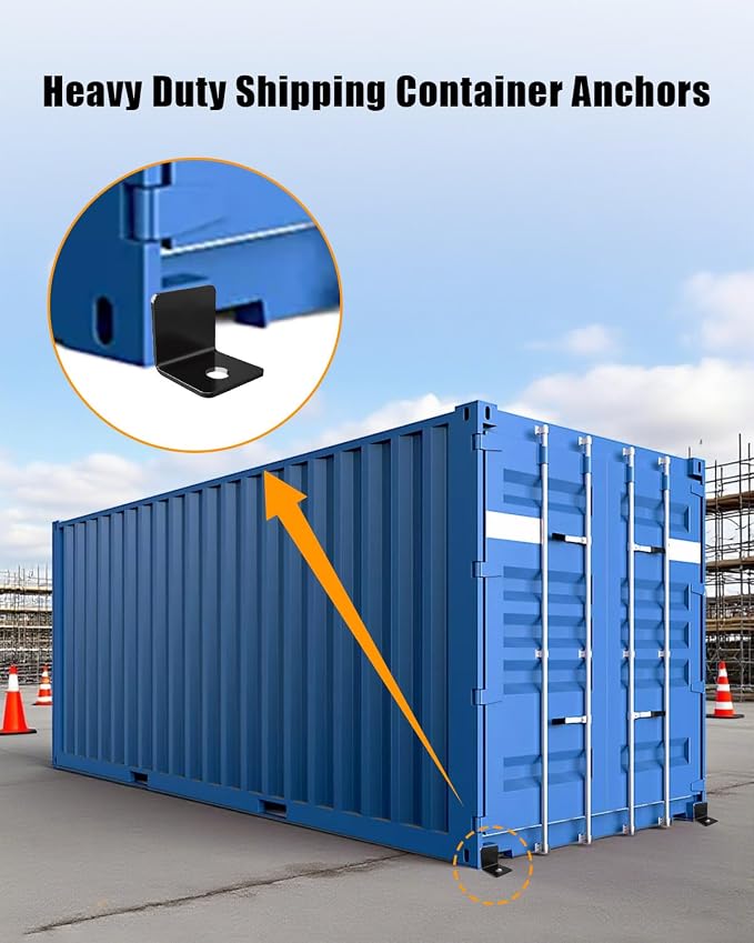 4 Pack Shipping Container Anchors, Heavy Duty Side Twist Lock Tie Downs for Cement or Rock Floors, Container Lock Down Bracket, Black Powder Coated Steel