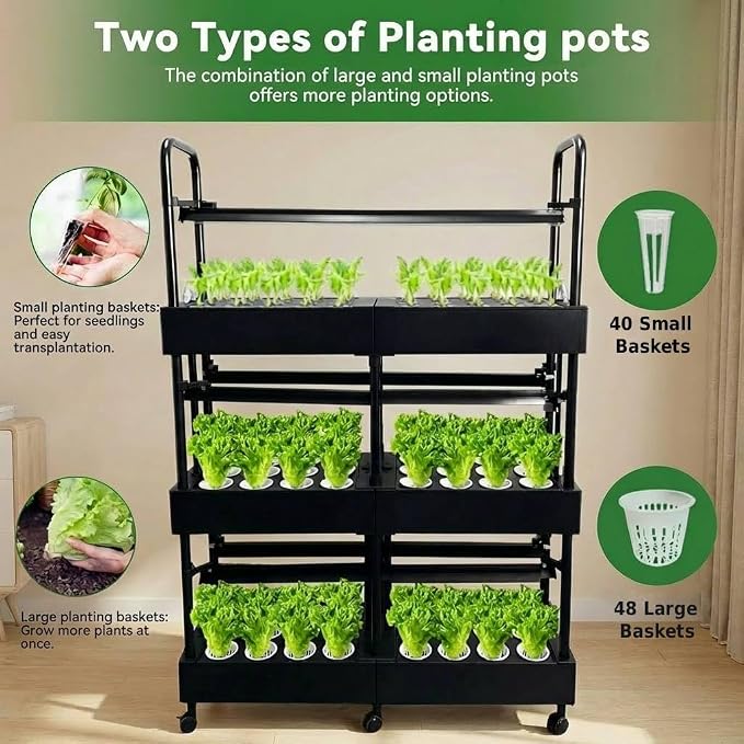 3-Tier Hydroponics Growing System, 88 Pods with LED Grow Lights | 3-tier, dual pump, dual medium, 88 pods, full spectrum LED, auto timer, grows herbs veggies microgreens year round