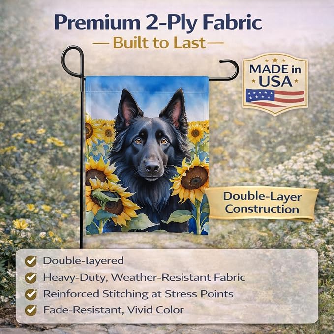 Caroline's Treasures DAC6023GF Belgian Sheepdog in Sunflowers Garden Flag Mailbox Flag Decorative Yard Flag Banner Outside Patio Artwork Yard Flower Beds, Garden Size, Multicolor