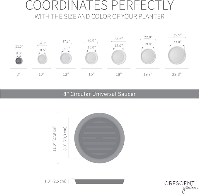Crescent Garden Universal Round Planter Saucer, Durable Drainage Dish for Plant Pots, Heavy-Duty Plant Dishes Saucer, Indoor & Outdoor Plant Trays - Caviar Black (8.5 inch Inner, 11 inch Outer)
