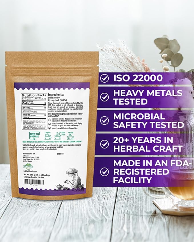 50 Bags Hyssop Dried Herb Hyssop Tea Herbal (Hyssópus Officinális) - 50 Count 1.5 g Tea Bag Herb Hyssops Hissop Hysopp Hisopo