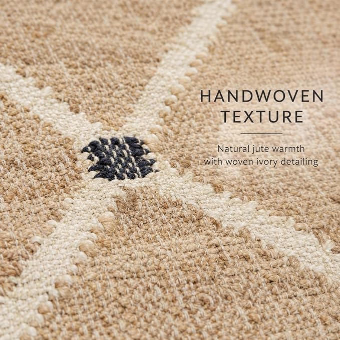 FRELISH DECOR Hand Woven Jute Area Rug 6'x9'- Geometric Design (Natural) | Indoor Natural Fiber Hallway Jute Rug - Rustic Farmhouse Carpet for Kitchen, Entryway, Hallway, Bedroom
