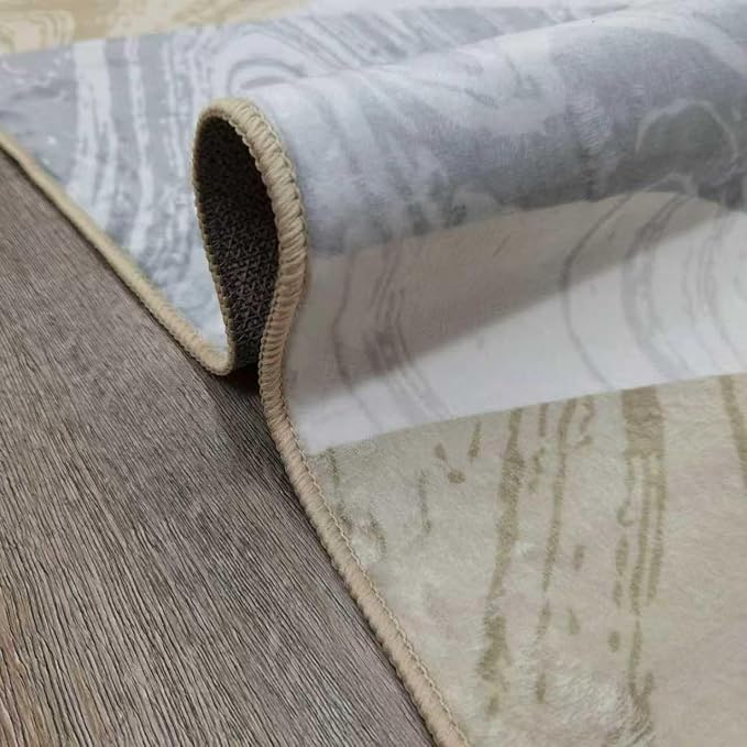 Washable Area Rug for Living Room, Indoor, Dinig Room – Soft Pile Non-Slip Rug for Kitchen – Modern Contemporary Design Machine Washable Carpet, Foldable Rug, Easy to Clean – (4X5-Cream)