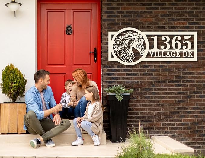 Custom Horse Hanging Address Plaque, Address House Number Large Metal Wall Sign, Outdoor Decor, Address Plaque Metal Decor, Yard Signs, Housewarming Present