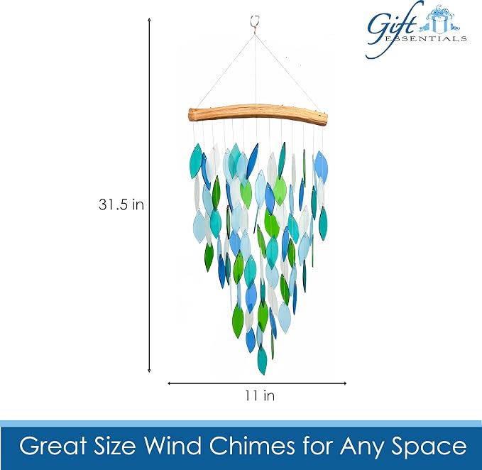 Blue Handworks Ocean Deluxe Waterfall Glass Wind Chime | Handcrafted Deluxe Waterfall Glass Wind Chime in Royal Blue, Sky Blue, Teal and Frosted White