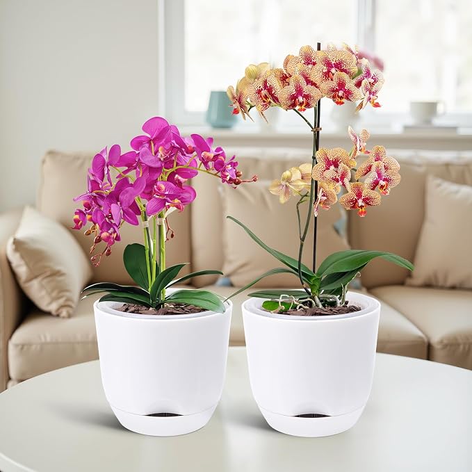 QCQHDU 2 Pack 7.2 Inch Orchid Pots with Holes for Repotting, Double-Layer and Self Watering Orchid Pot with Good Air Circulation